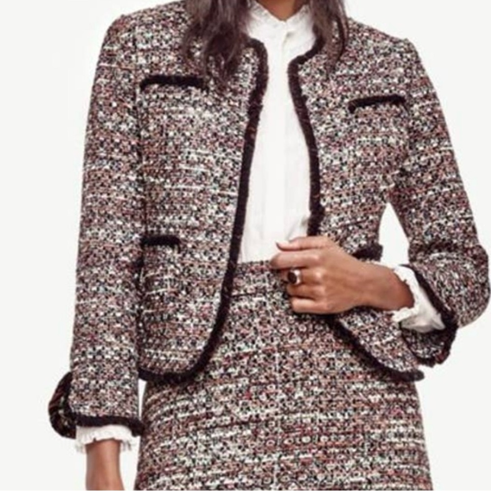 Ann Taylor Multi color Blazer Classic Tweed Design